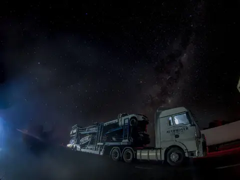 Auto Mover Car Carrier at Night with Starry Sky