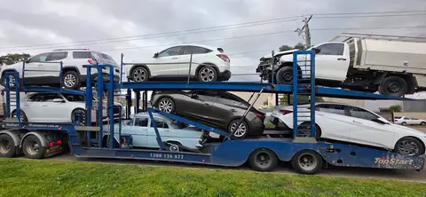 Two-Level Car Carrier Loaded With Mixed Vehicles