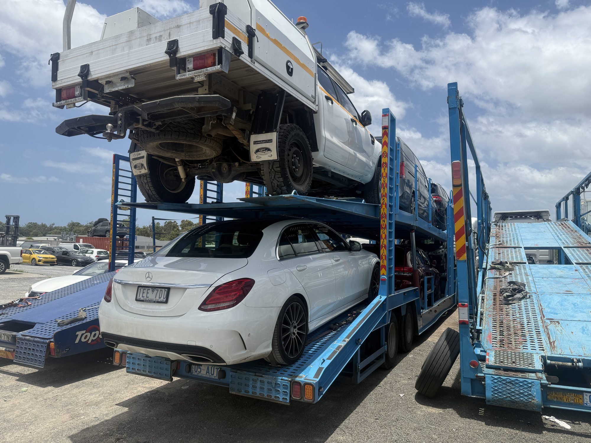 Auto Mover Mercedes Sedan on Double-Deck Car Carrier
