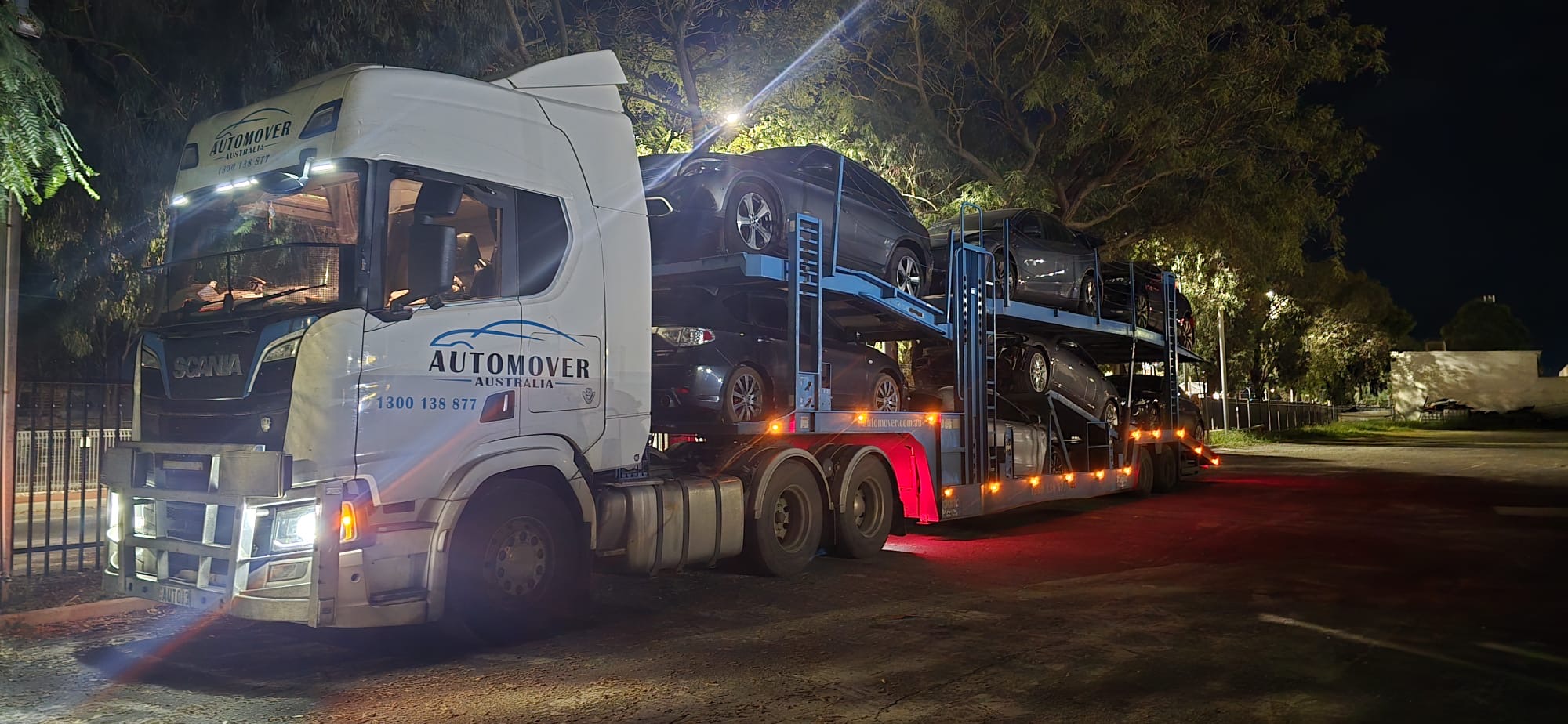 Scania Car Carrier Loaded at Night