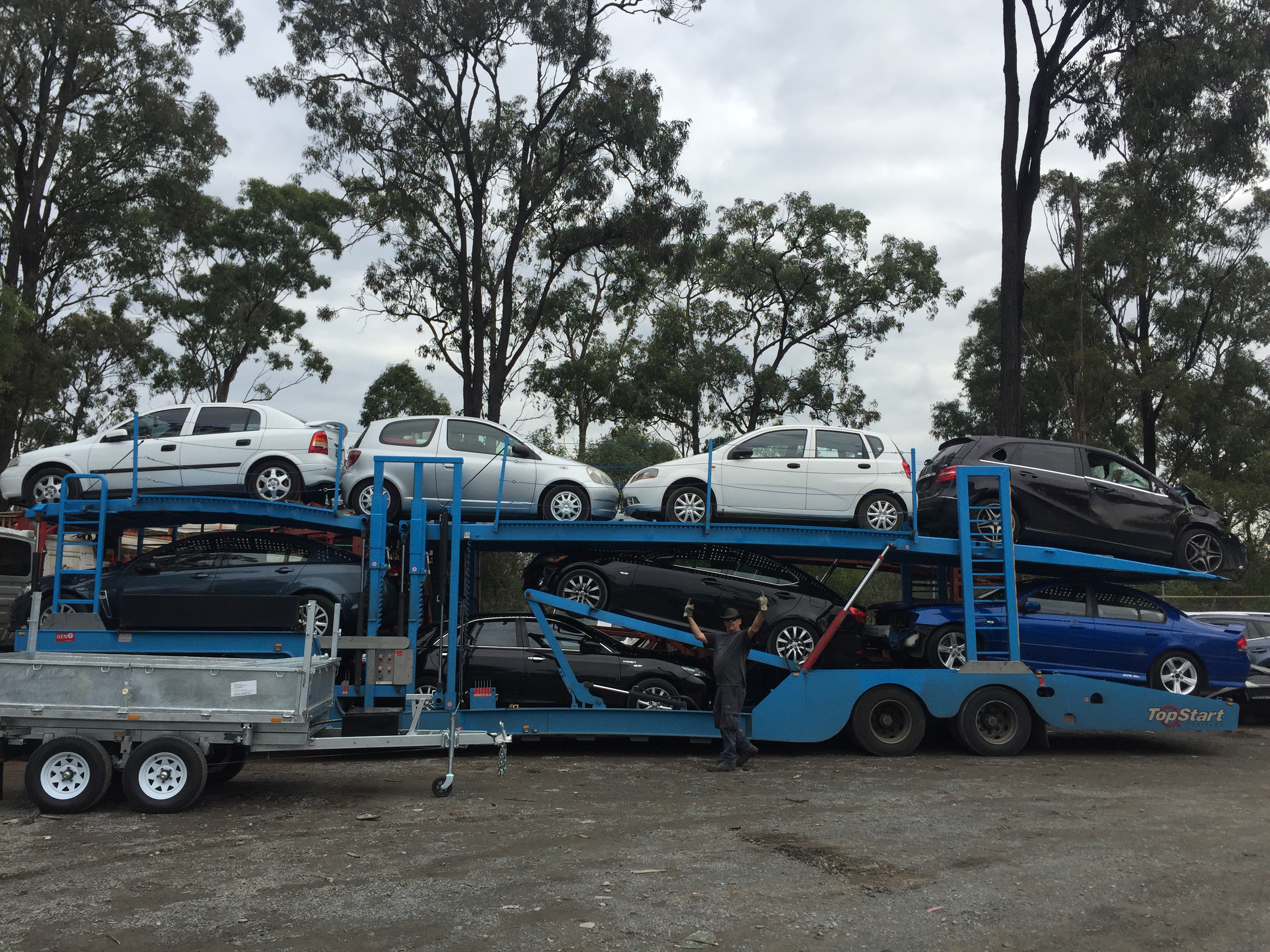 Auto Mover Multi-Level Car Carrier with Multiple Vehicles Loaded