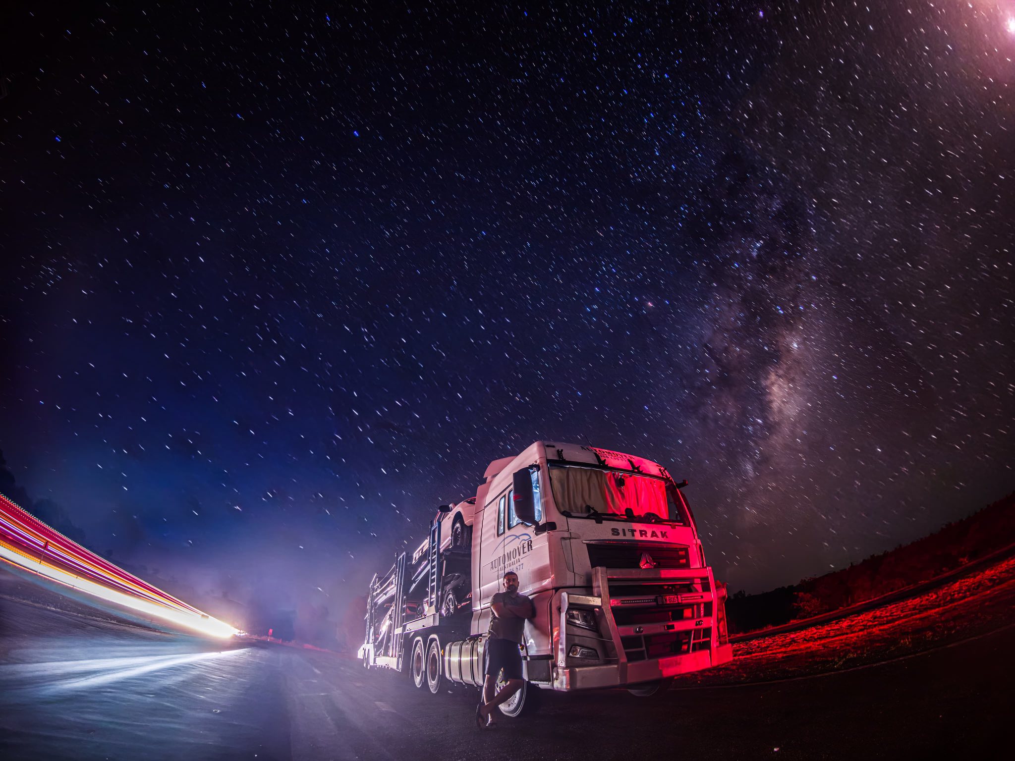 Auto Mover Truck Under Starry Night Sky
